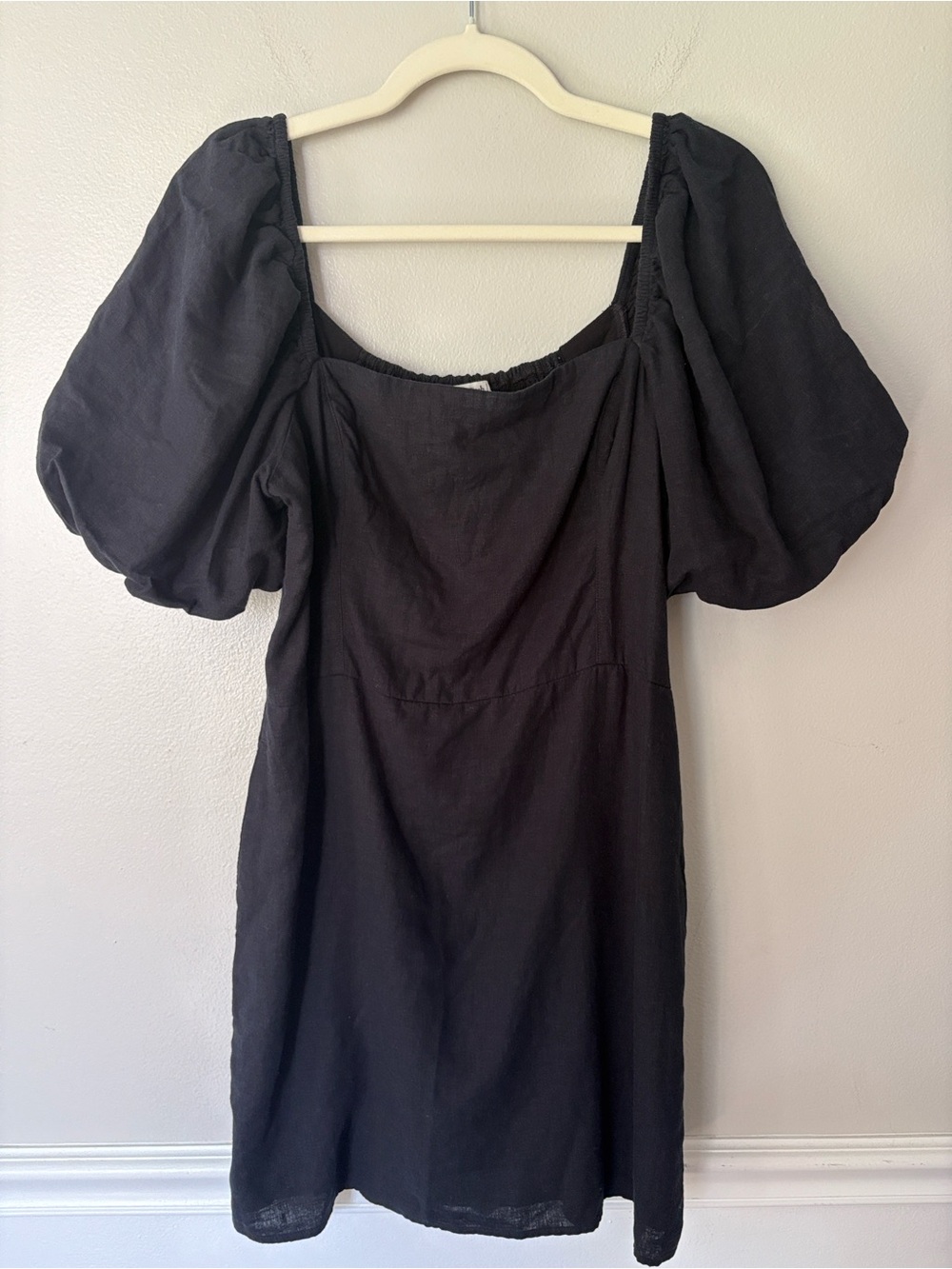 Abercrombie & Fitch Black Square Neck Mini Dress Voluminous Puff Sleeve
